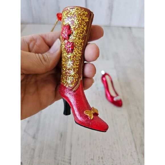 Red boot stiletto shoe ornament high heel Xmas tree - Picture 8 of 11